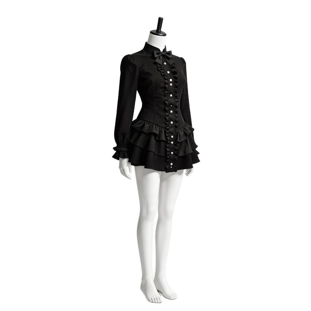 Black Gothic Dress for Women Halloween Vintage Vampire Cosplay Renaissance Dark Short Skirt