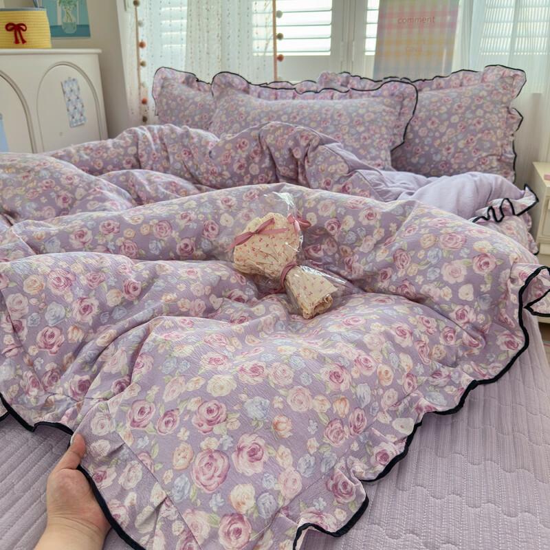 Li Lang Taro Polka Dot Wrinkled Gauze Bedding Set