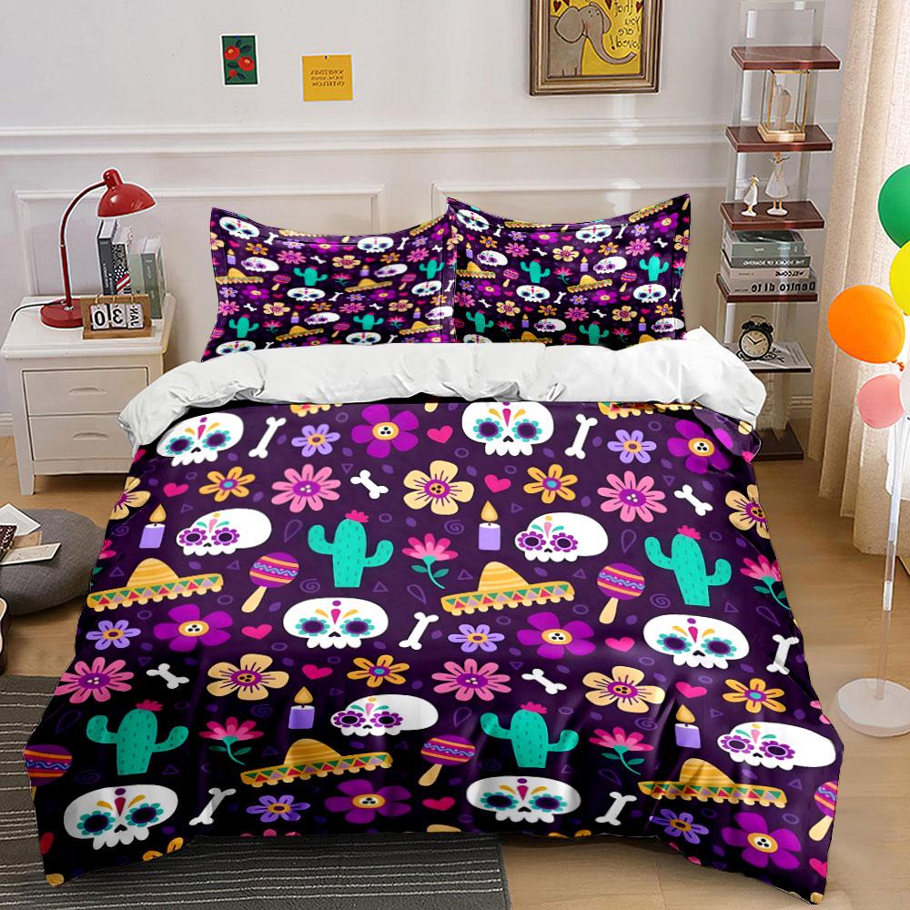Day of the Dead Colorful Set Bedding Duvet Cover Set Duvet Cover Pillowcases (1 * Duvet Cover 2 * Pillowcases, Without Duvet Insert)