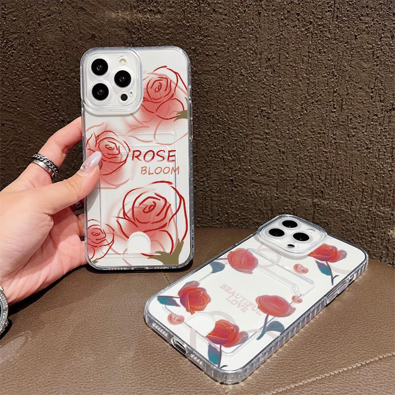 Card Slot Holder Silicone Wallet Pocket Case For Samsung A06 A16 A54 Xiaomi Redmi Note 12 13 14 Vivo V27E V27 Infinix Smart 7 Cover Clear Phone Bumper