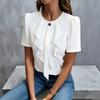 2026 New Women's Summer Ruffled Pleated Round Neck Short Sleeve Shirt Top