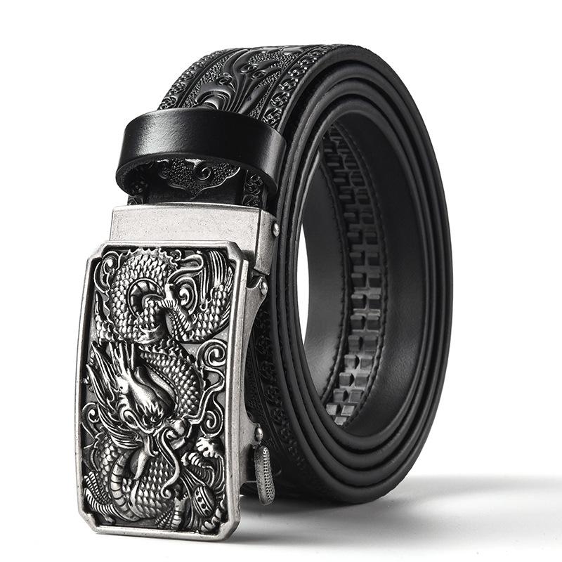 

Мужской ремень из натуральной кожи в стиле ретро с тисненым дизайном в виде головы дракона 110 cm