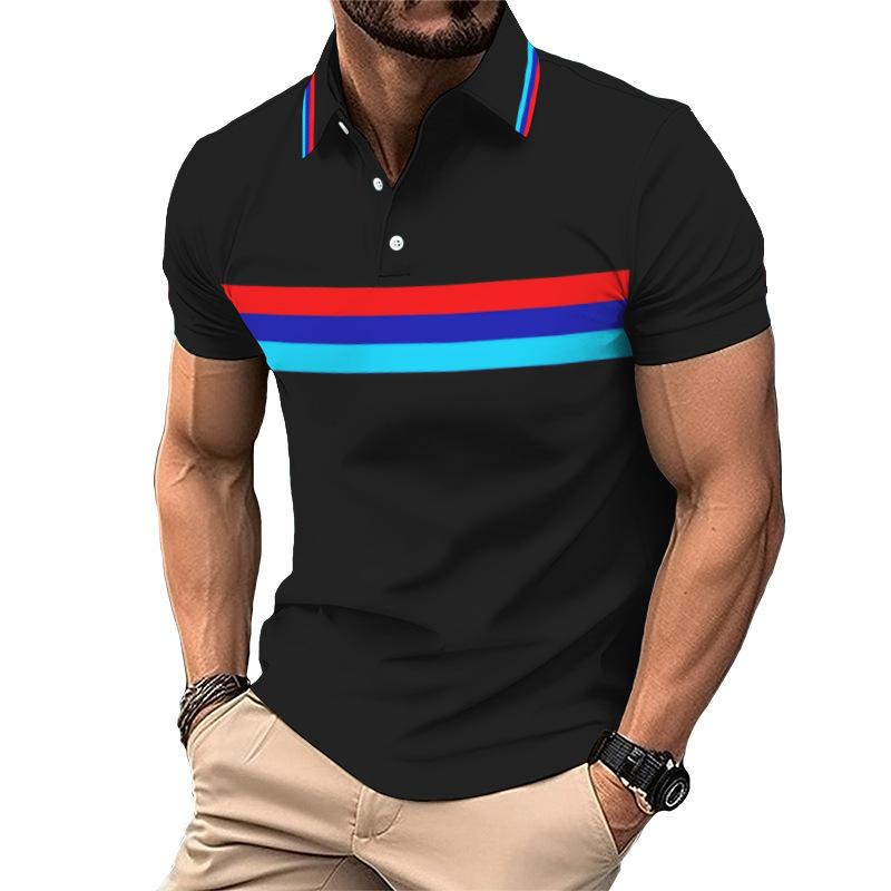 Men's Summer Short Sleeved Shirt with Personalized 3D Printed Button Polo Shirt