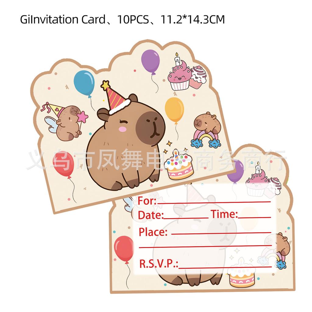 Niedliches Cartoon Kapibara Thema Kindergeburtstagsparty Einweg Pappteller Einladung Kara Flagge Zubehör