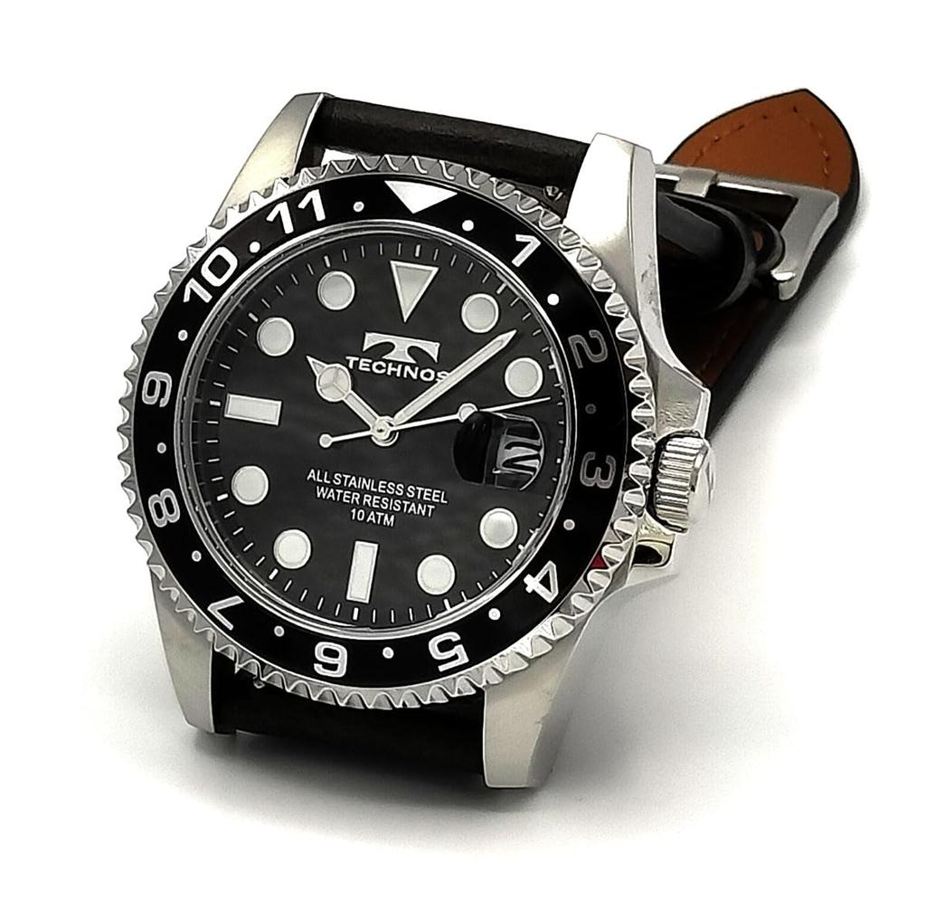 TECHNOS Technos Men's Watch Diver Watch Leather Strap Metal Strap Included Rotating Bezel Black TASM419SB-L