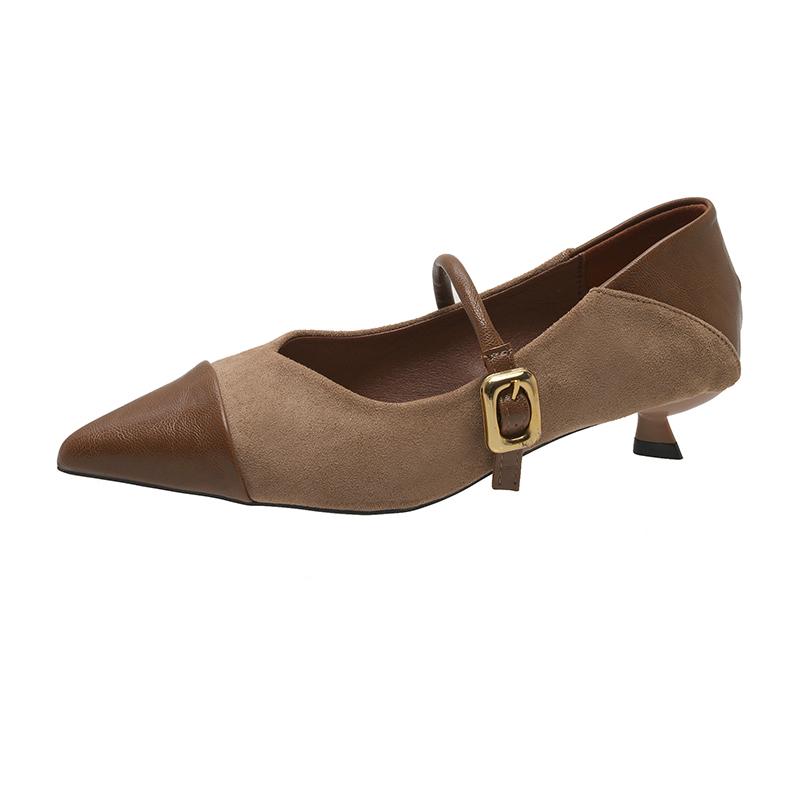 

Мода 2025 Новые туфли Мэри Джейн на низком каблуке Женские Модные туфли с мелким вырезом и острым носком Винтажные Весенние Уличные Офисные туфли для леди 38 бежевый