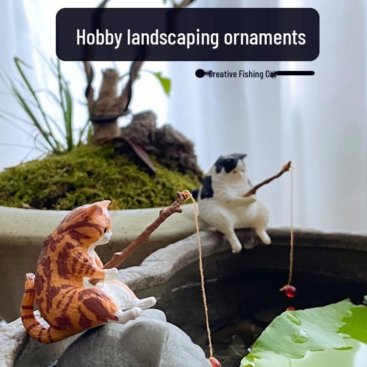 Kreativní mini krajinné ozdoby kočky a akvária pro stolní počítače