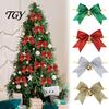 Christmas Party Supplies 2 Pcs Bows with Bell, 4 Inch Glitter Ribbon Bows, Pre Tied Holiday Floral Arrangement Xmas for Gift Wrapping, Wreath,