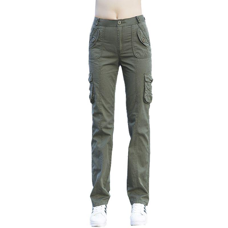 Vysoce kvalitní nové dámské overaly Bavlněné rovné kalhoty Casual Military