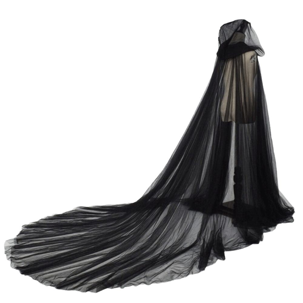 Einfarbige Halloween Kapuzen-Tüllumhang Weich Cosplay Brautkostüm Vintage Netzumhang Hochzeit
