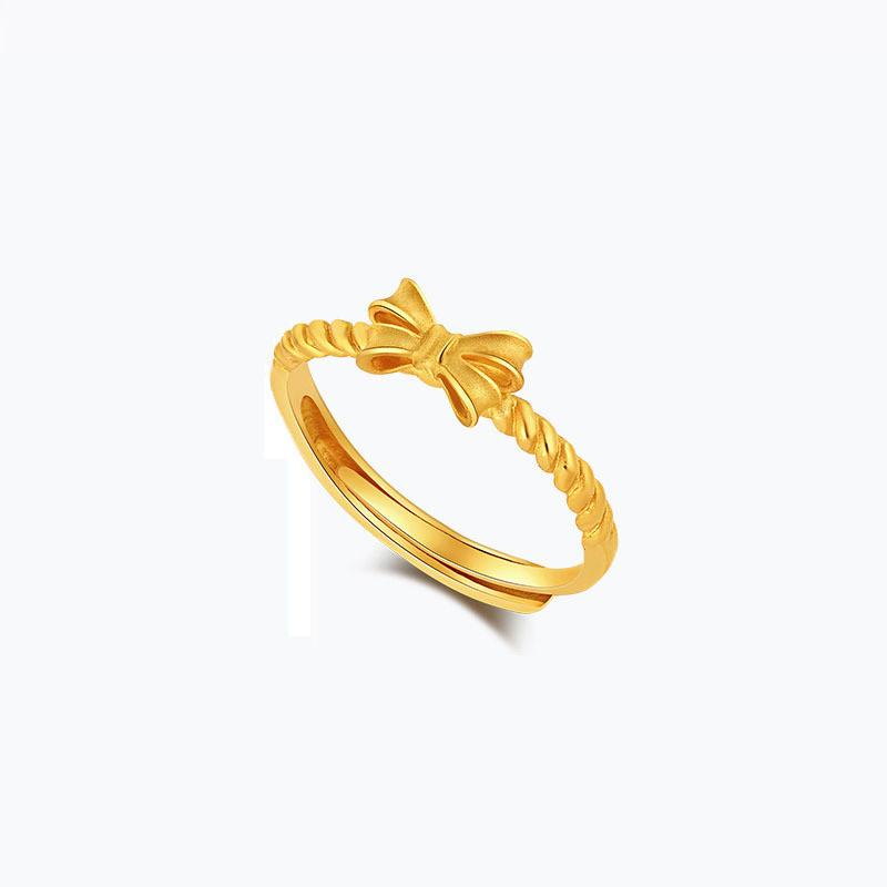 Brass Gold Delicate Plated Open Bow Ring Adjustable Fit Simple Stylish Jewelry Womens