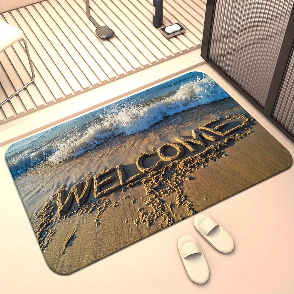 Beach Wave Welcome Printed Door Mat Non-Slip Absorbent Machine Washable Rug for Bathroom Bedroom Living Room Picnic Floor Mat