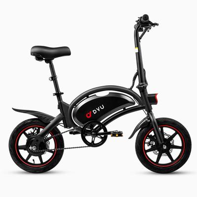 DYU D3F Elektrikli Bisiklet 14" Tekerlek 250W Motor Mini Şehir Elektrikli Bisikleti Maksimum Hız 25Km/s Çift Disk Frenler 36V 10AH Katlanabilir Siyah