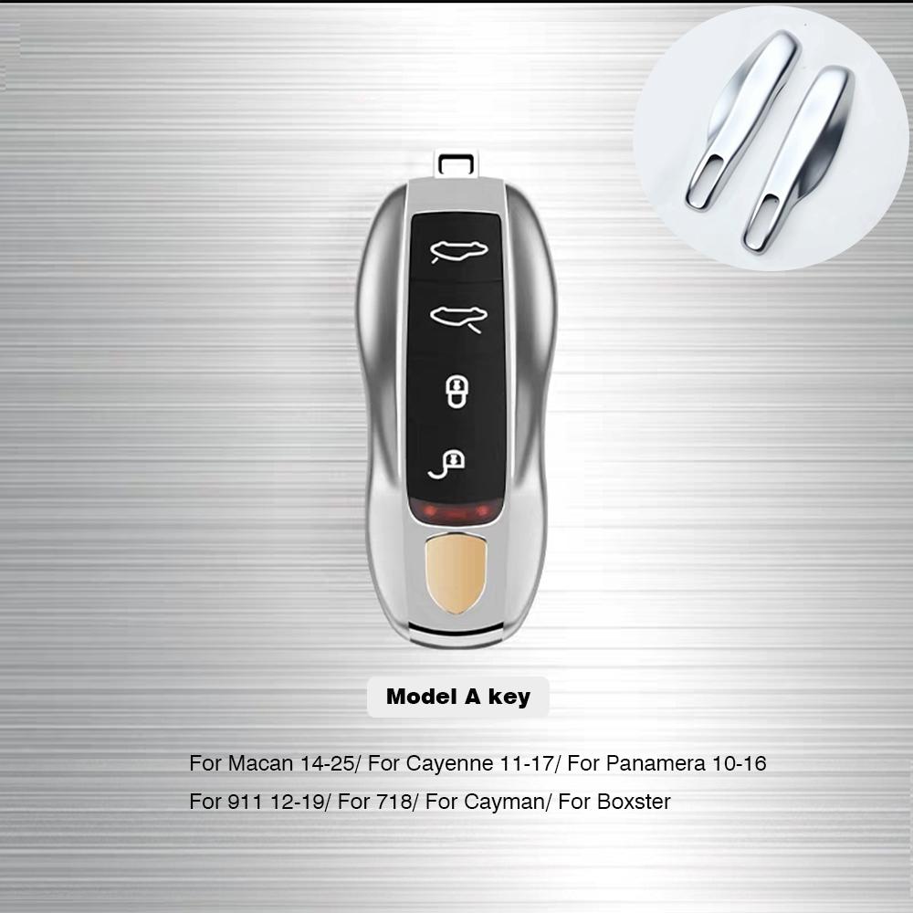 

For Porsche Cayenne Panamera Macan Cayman 718 911 Taycan Gloss Chrome Key Shell Car Key Case Metal Material