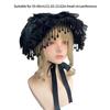 Gothic Handmade Lace Bonnet With Black Bowknot and Fringed Trim Design Adjustable Tie Headpiece For Women Cosplay Event