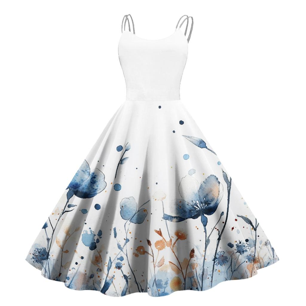Sexy schulterfreies Punk-Vintage-Kleid mit Blumendruck für Damen
