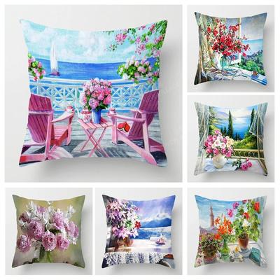 Ev oturma odası dekorasyonu minder kılıfları Vintage yağlı boya tarzı kırlent kılıfı45*45 yastık kılıfı 40x40cm 50x50 45x45