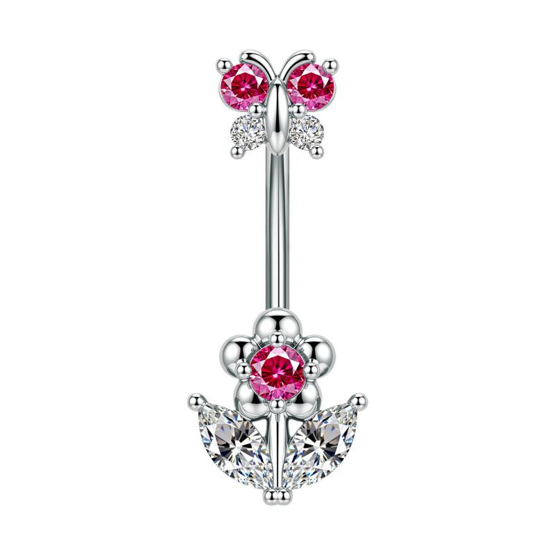 1Pcs  Stainless Steel Zircon Belly Button Ring Butterfly Flower Belly Button Stud Micro-Set Round Belly Button Piercing