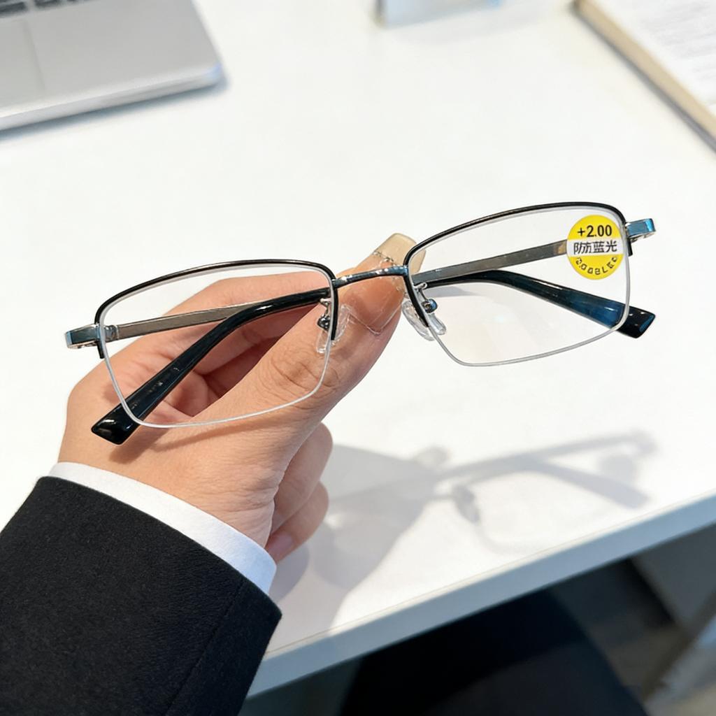 Business HD Metal Half Frame Men's Reading Eyes Ultra Light Neutral High Quality Simple and Versatile Anti Blue Light Eyes