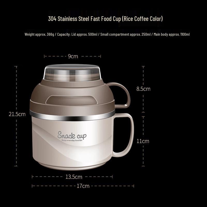 ZISIZ Portable Stainless Steel Fast Food Bowl with Spoon
