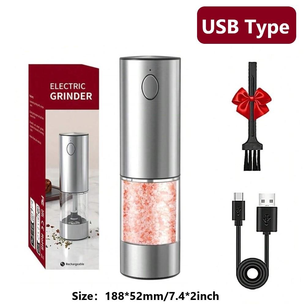 Ensemble de moulins à sel et à poivre électriques avec base, moulins à poivre rechargeables par USB en acier inoxydable, grossièreté réglable, cadeaux argentés