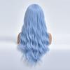 Blue Long Wave Colored Cosplay Hair Synthetic Wigs For White Women With Wangs Daily Natural Female Heat Resistant Fiber Wig
