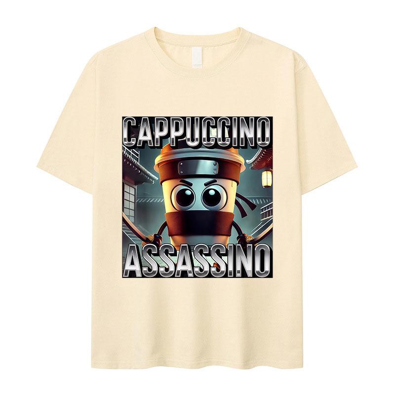 Italian T-shirt Brainrot Interesting Cappuccino Assassin Meme Men Kawaii Women Short-sleeved men summer 100% cotton T-shirt