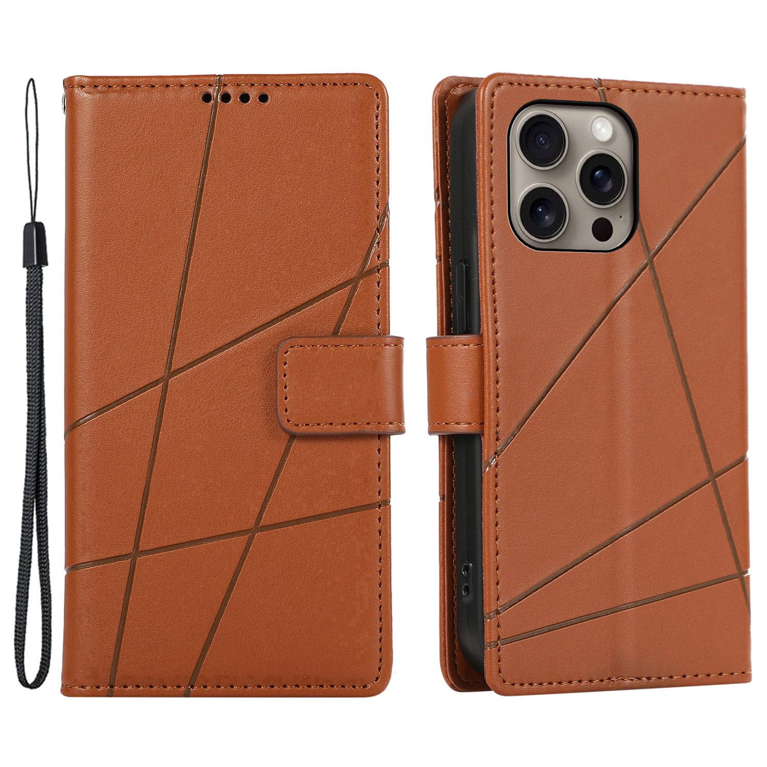 

DF-06 For iPhone 16 Pro Max Case Line Imprint Wallet Phone Cover Brown