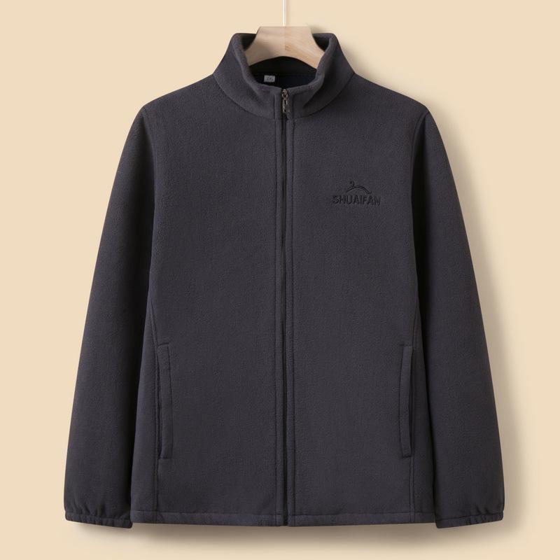Middle-aged and Elderly Men's Fleece Jacket Dad's Spring and Autumn Warm Tops Older Grandfather Plus Velvet Thick Cardigan