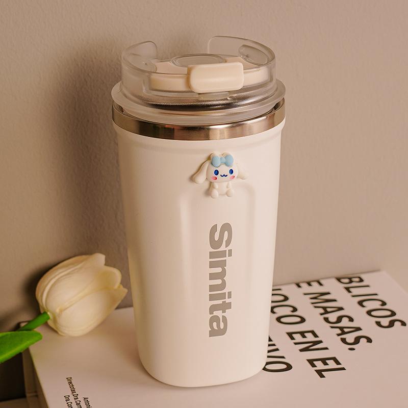 Premium Square Stainless Steel Vacuum Insulated Tumbler, Sticker Design, Hot & Cold Coffee Thermos, Aesthetic Travel Mug for Women Car