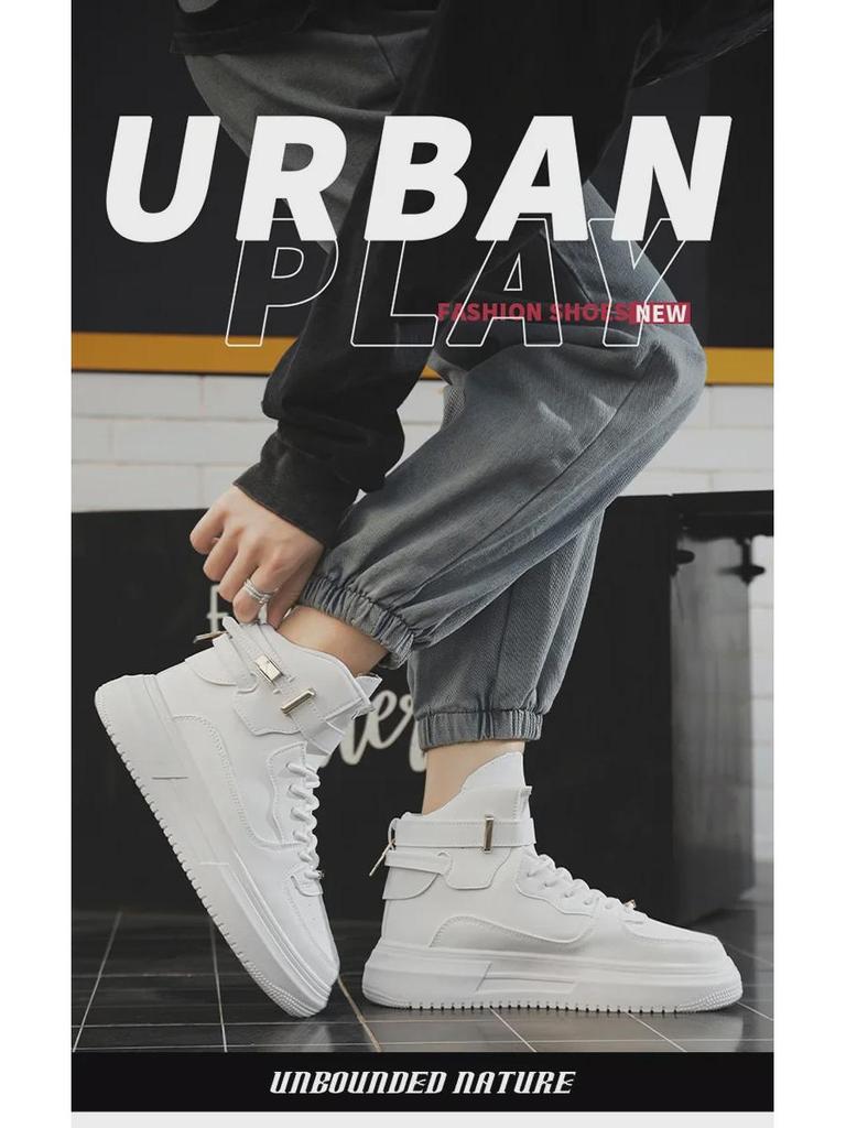Men's 2024 Autumn/Winter High-Top Casual White Sneakers - Retro Korean Style, All-Match, Thick Sole