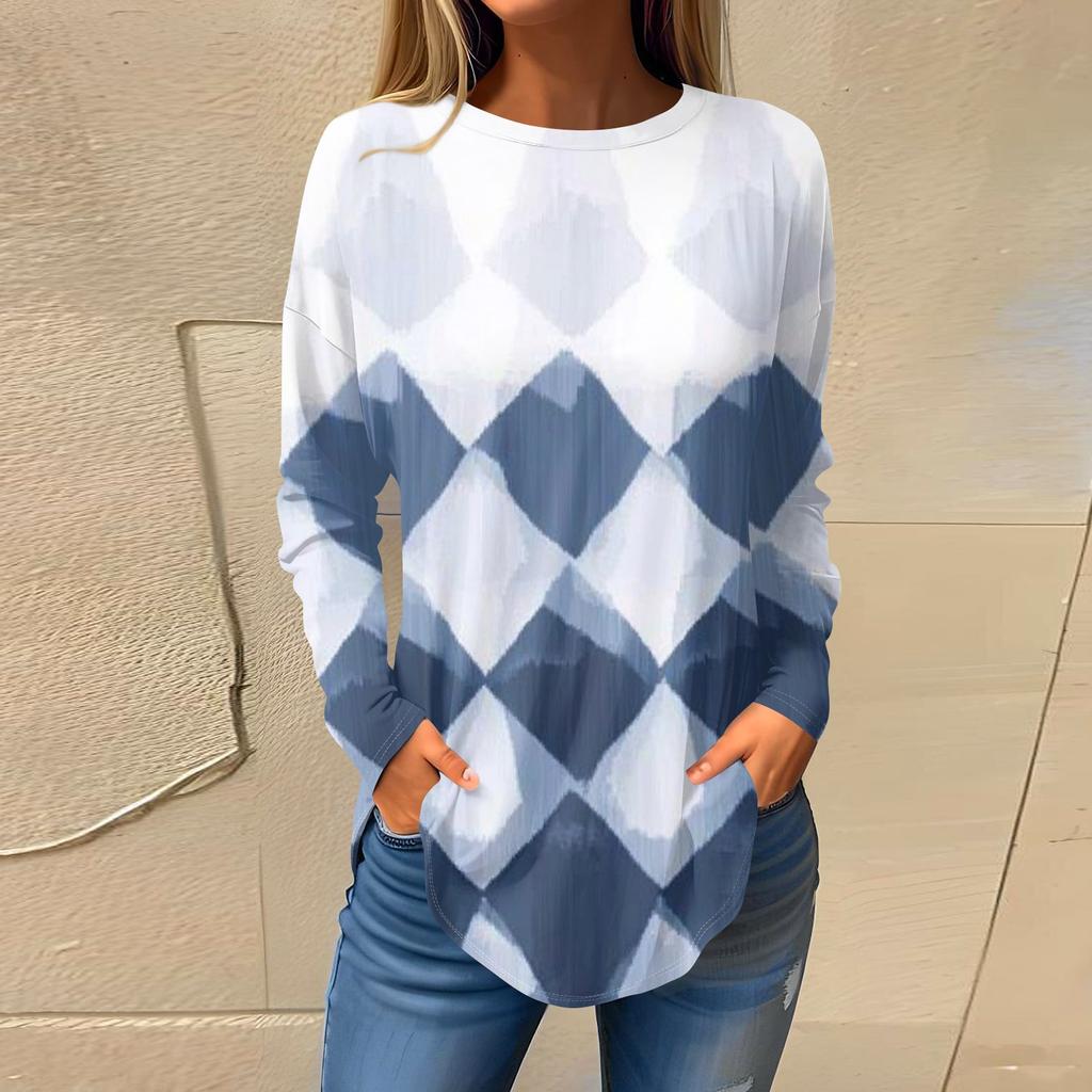 Women's Fashion Pullover Round Neck Long Sleeve Printed Top