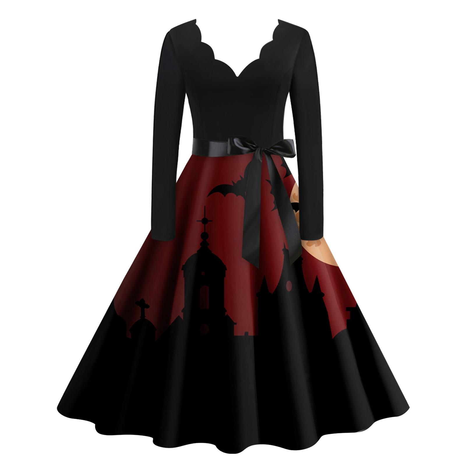 

Хэллоуин Женское Повседневное Модное Платье с V-образным Вырезом и Принтом В Винтажном Стиле XL винный