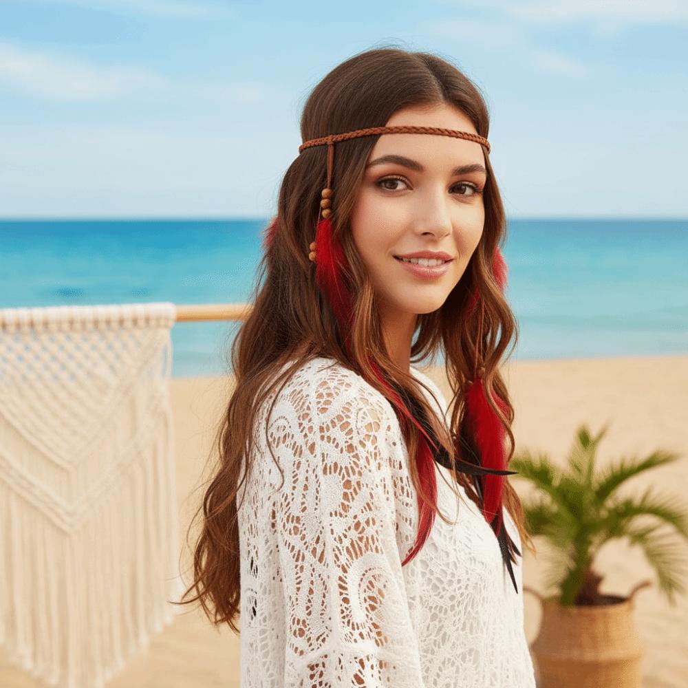 Braided Cord Bohemian Tassel Headband Tribal Feather Hair Extensions  Spiritual Retreat Wear