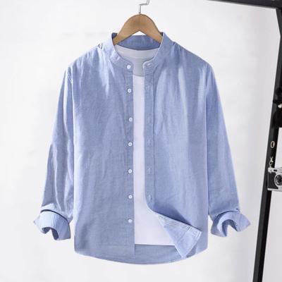 Camisa de primavera para hombre, cárdigan con cuello levantado y un solo pecho, manga larga, holgada, talla grande, longitud media, Top de otoño para hombre