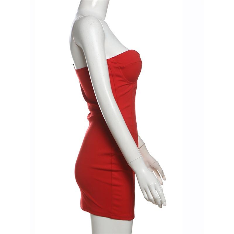 Fall Women's Solid Color Slim-fit Street Fashion Straight-neck Strapless Dress