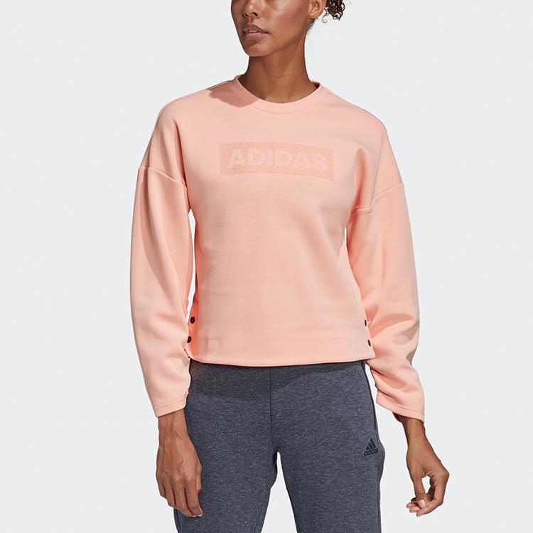 Adidas Crew Dk Emby Loose Sport Pullover Sweatshirt Women Tops Pink FR5981
