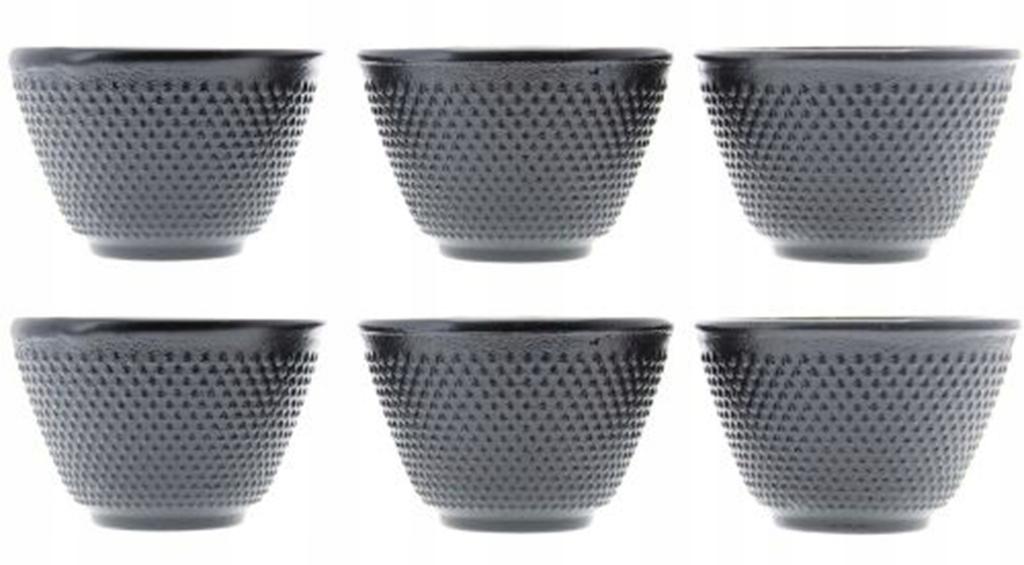 CAST IRON CUPS 6x CUPS CAST IRON TEA SET BLACK ENAMEL 100ML