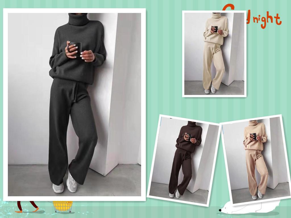 Stylish High Neck Solid Color Spliced Knitted Two-Piece Set - Autumn/Winter 2025 Collection