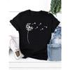 Plus Size Casual T-shirt, Women's Plus Dandelion Print Short Sleeve Round Neck Slight Stretch Top