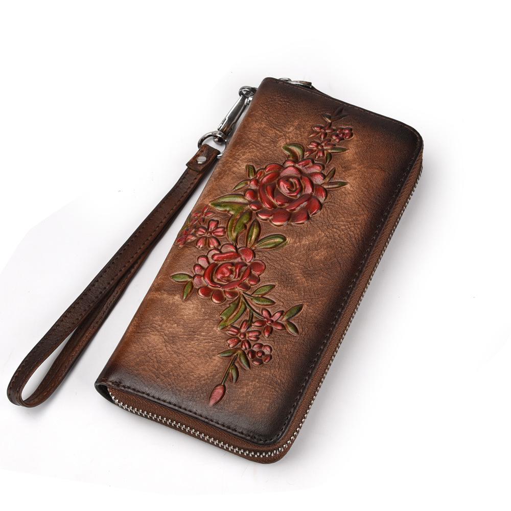 Vintage European & American Tree Design Leather Bag - Genuine Cowhide Zipper Handbag and Fashion Wallet.