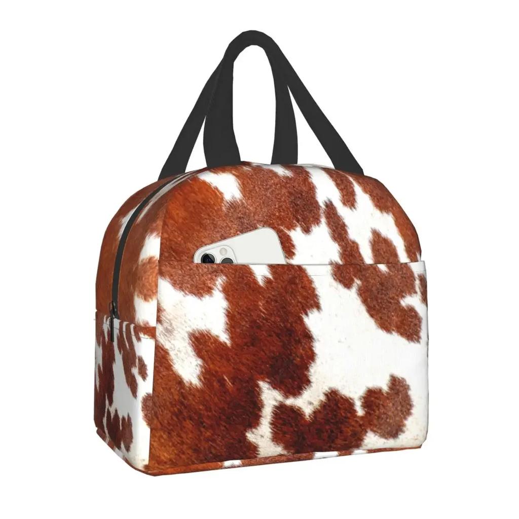 Animal Cowhide Texture Cow Print Lunch Bag for School Office Picnic Leakproof Insulated Cooler Thermal Lunch Box Women Children