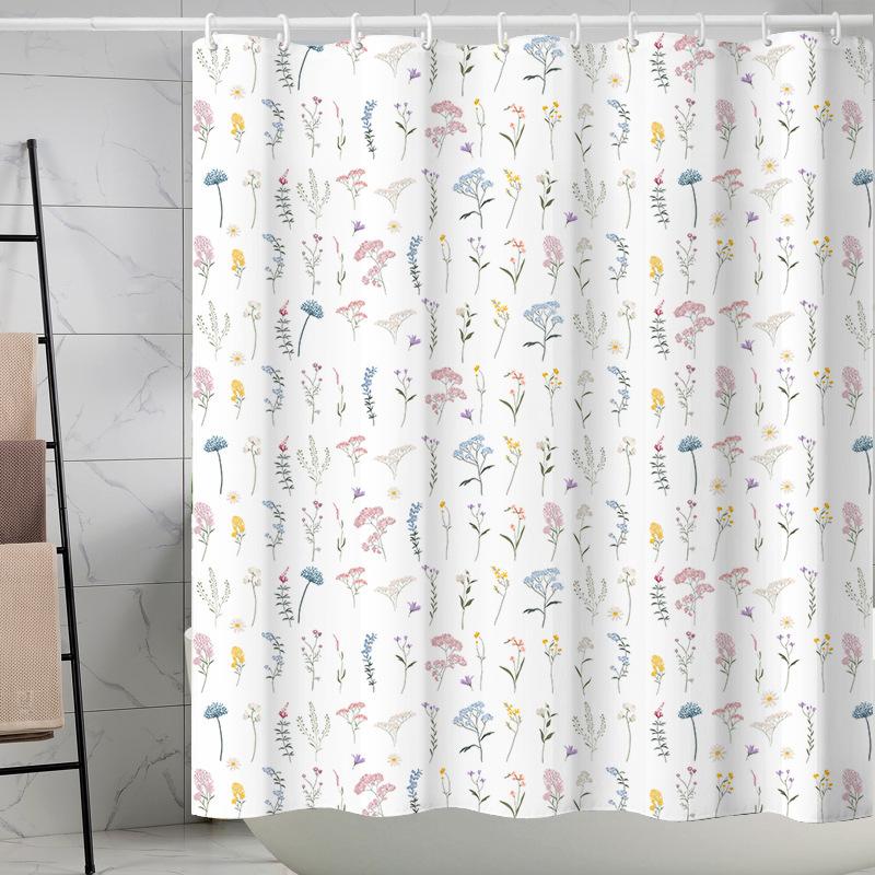 Waterproof Shower Curtain 3D Printing Tropical Jungle Plant Leaves Flowering Season Polyester Shower Curtain Free Hook