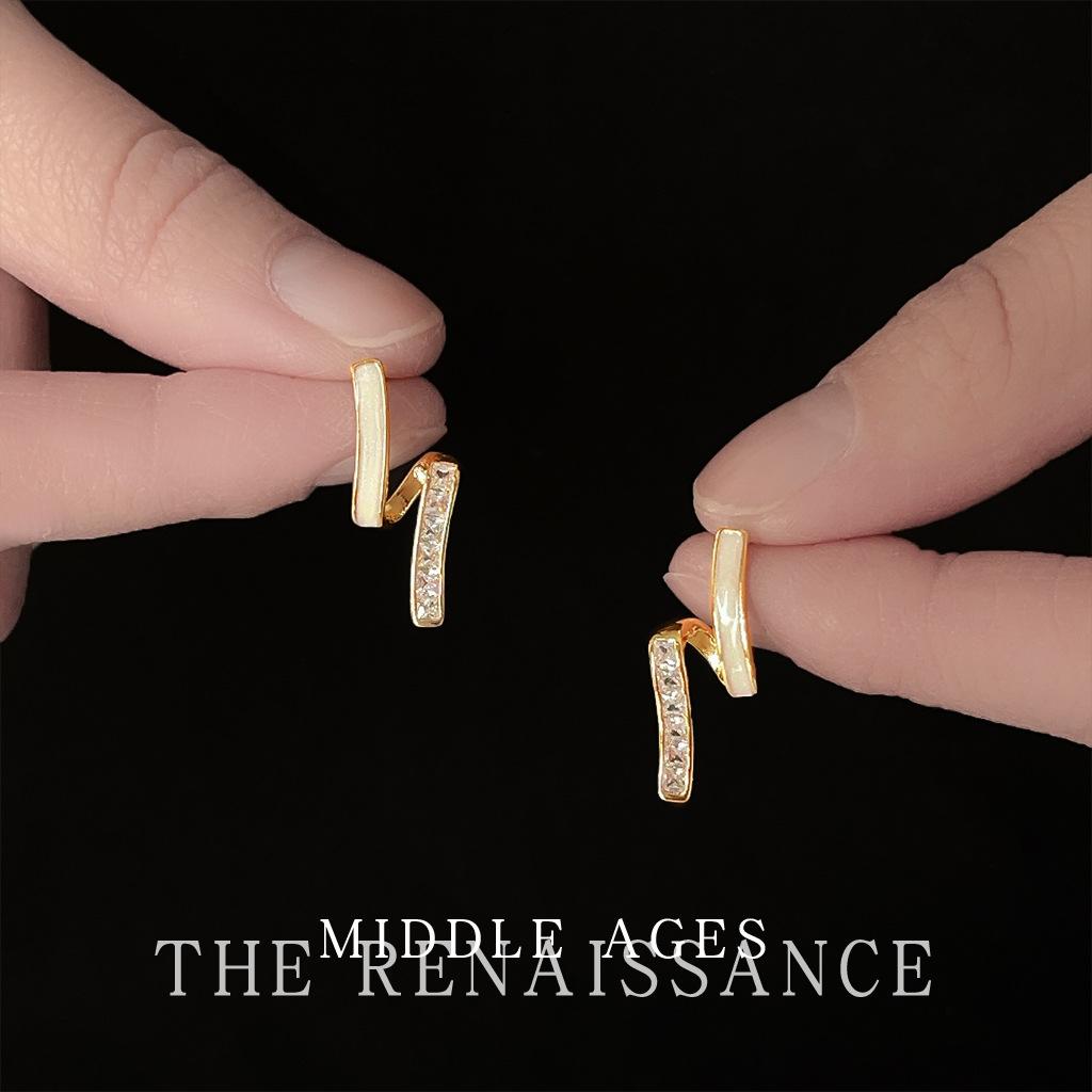Medieval zircon dripping oil geometric lines earrings retro literary high-end stud earrings and ear jewelry