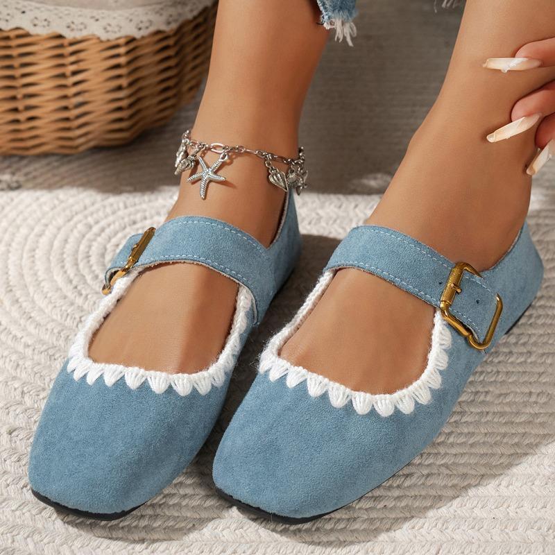 Damen Vintage Wildleder Mary Jane Ballerinas - Einfarbige tief ausgeschnittene Slipper für den Herbst, lässige Retro-Ballerinas