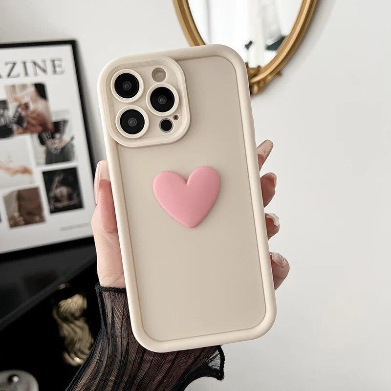 Three-Dimensional Love Pattern Design Mobile Phone Case For IPhone 12/13/14/15 Anti-Fall Simple Trend Women Mobile-Phone-Case