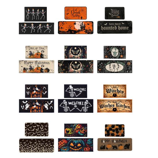 2 Pcs Halloween Rug Bathroom Floor Mat Super Absorbent Quick-Drying Anti-Slip Pumpkin Ghost Print Multipurpose Halloween Party Decoration Kitchen