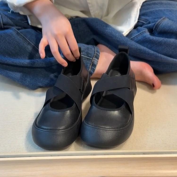 Spot Second Hair! Leather Platform Sports Style Loafers Women's 2025 Cross Elastic Mary Jane Shoes Single Shoes