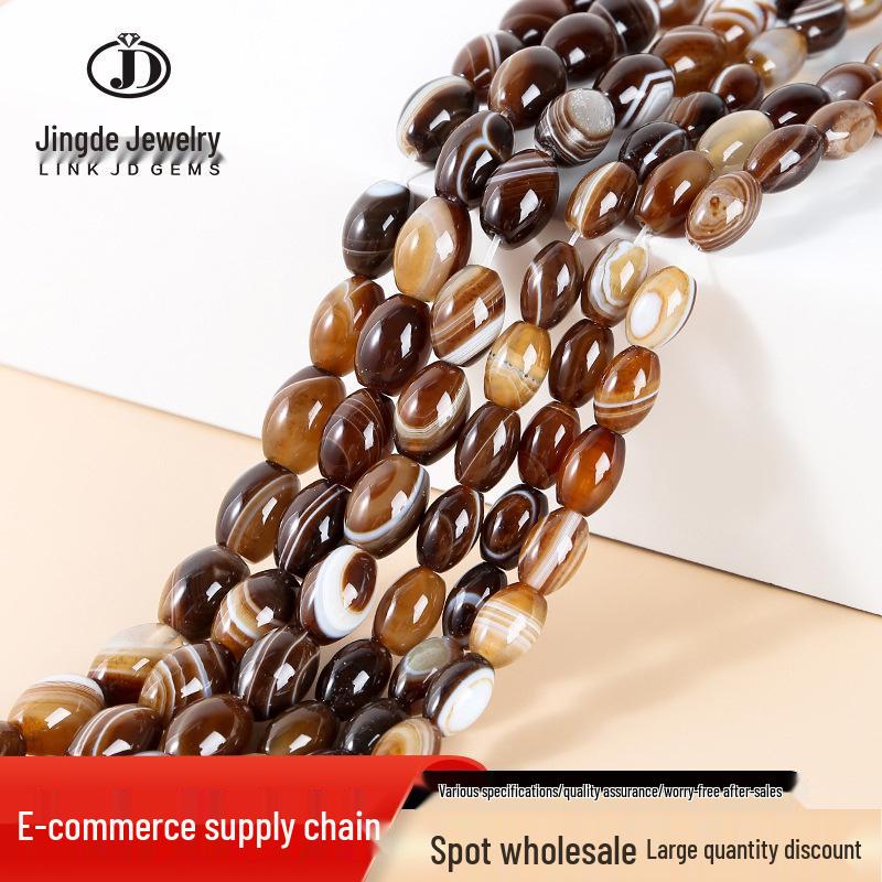 8/10mm Coffee Striped Agate Rice and Drum Beads for DIY Bracelet Jewelry Crafting.