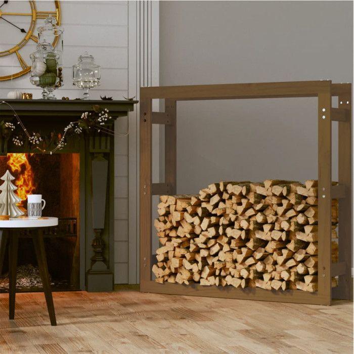 Support de bois de chauffage - Marron miel - 100x25x100 cm - Bois massif - Rangement - Mixte